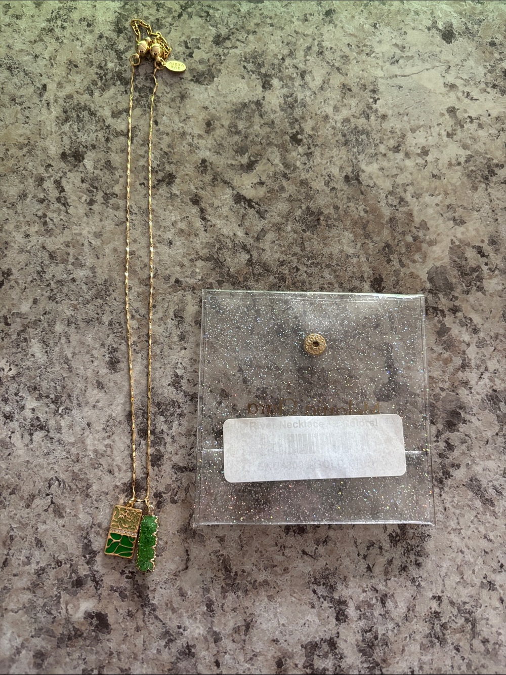Gold-Tone Green Enamel Pendant Necklace
